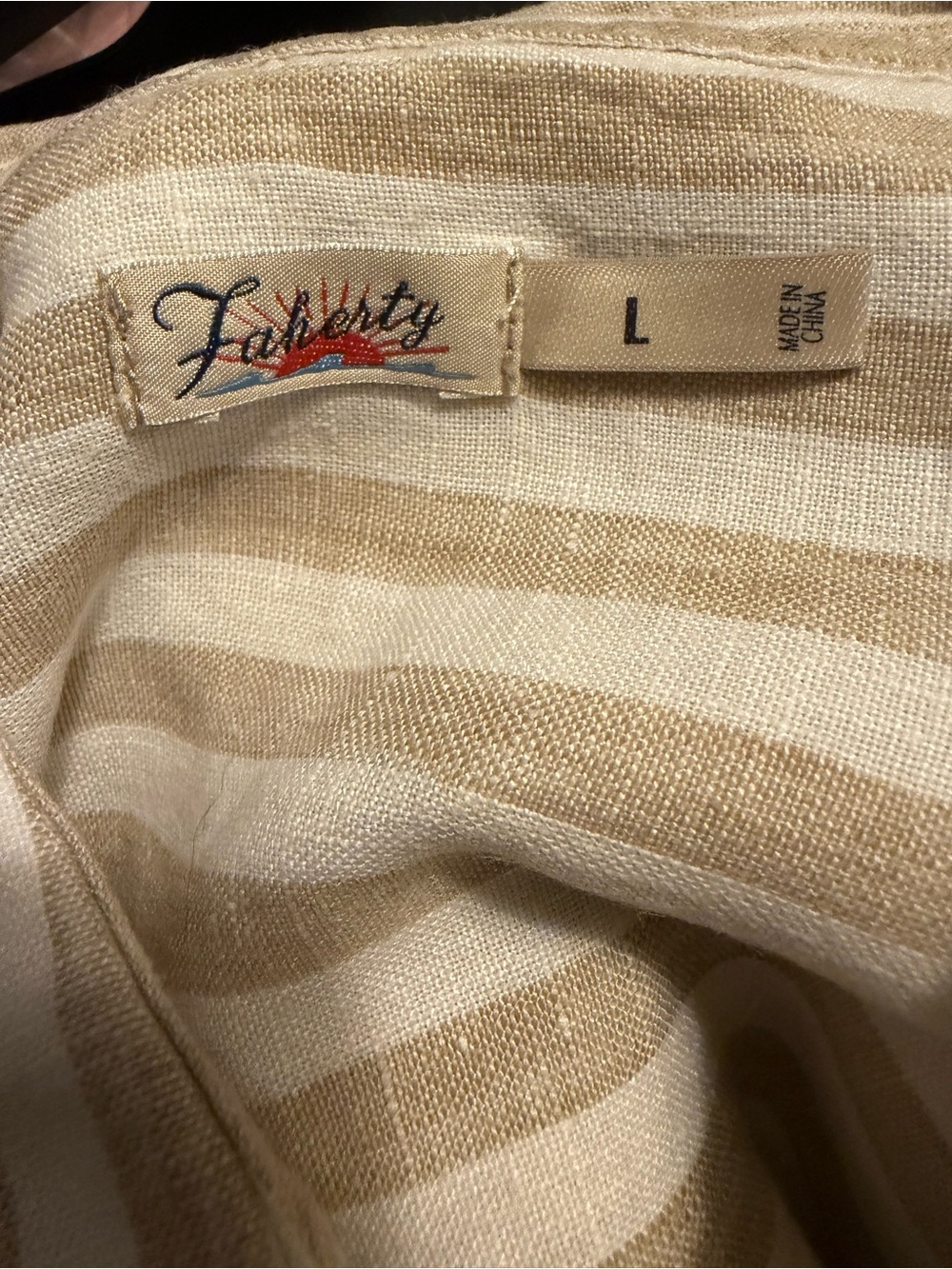 Faherty Beige and White Vertical-Stripe Button Down Shirt - Picture 3 of 3